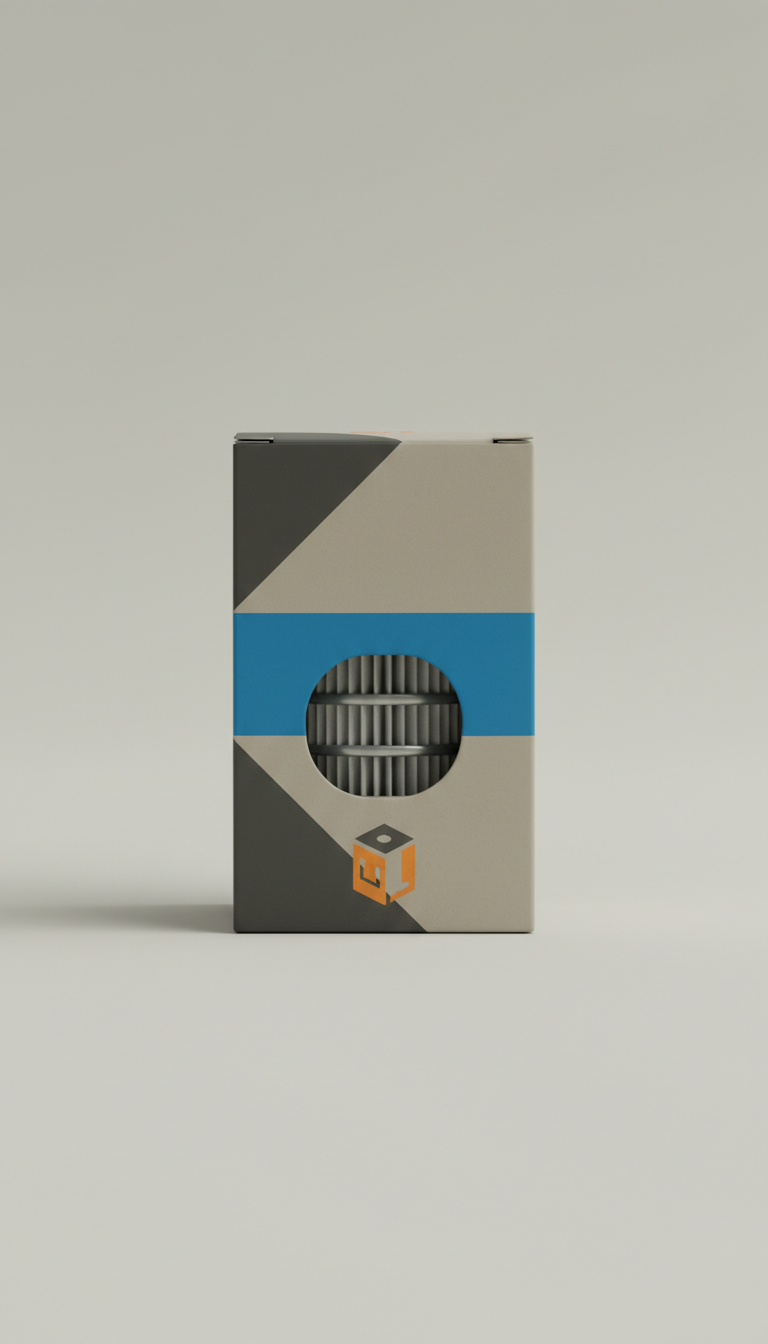 Industrial engine oil filter in labeled box